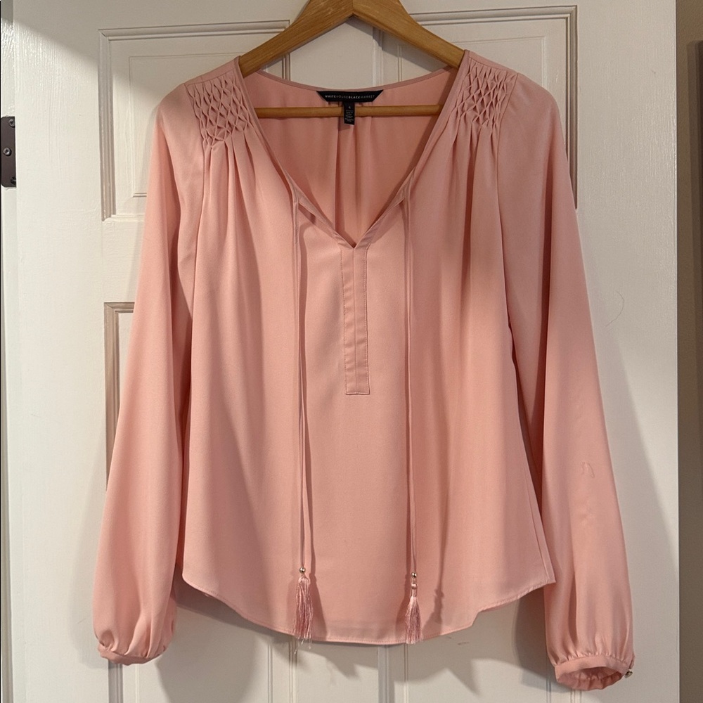 White House Black Market Blush Pink V-Neck Blouse